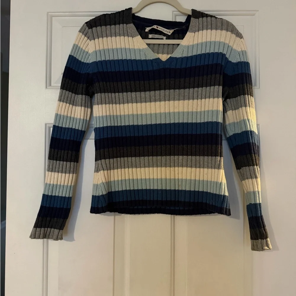 Tommy Hilfiger Blue and Gray Striped Sweater - Picture 1 of 6